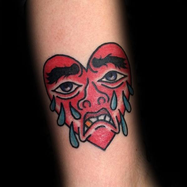 Guys Crying Heart Red Ink Blue Tears Arm Tattoo Deisgns