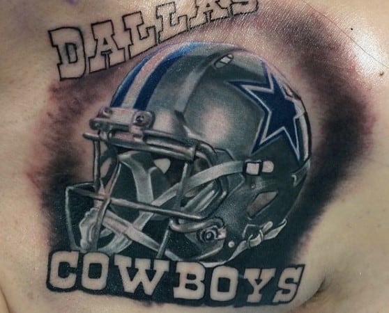 Guys Dallas Cowboys Football Helmet Lettering Chest Tattoos