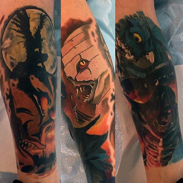 Guys Death Note Tattoo Design Ideas Leg Sleeve