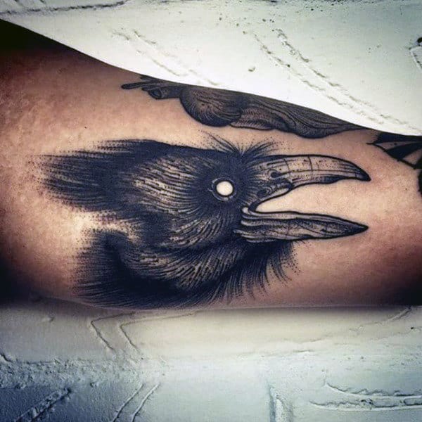 Guys Detailed Inner Arm Small Crow Tattoo Designs