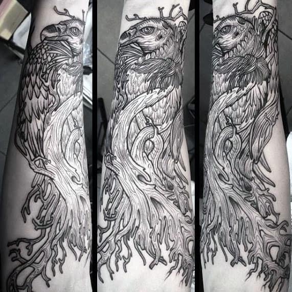 Guys Detailed Vulture Inner Forearm Tattoo Designs