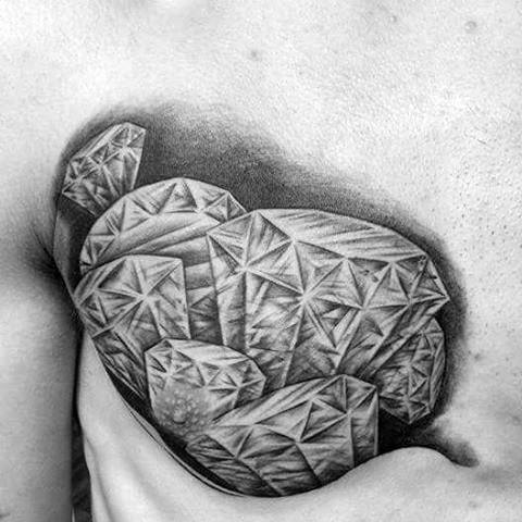 Guys Diamond Mind Tattoo On Upper Chest