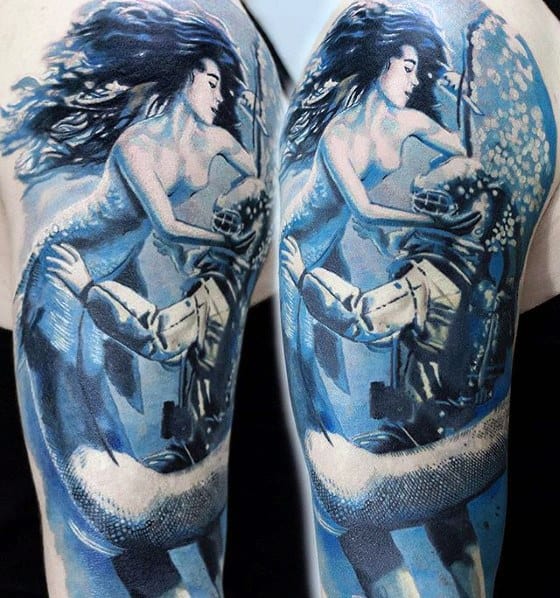 Guys Diver Tattoo Deisgns Half Sleeve