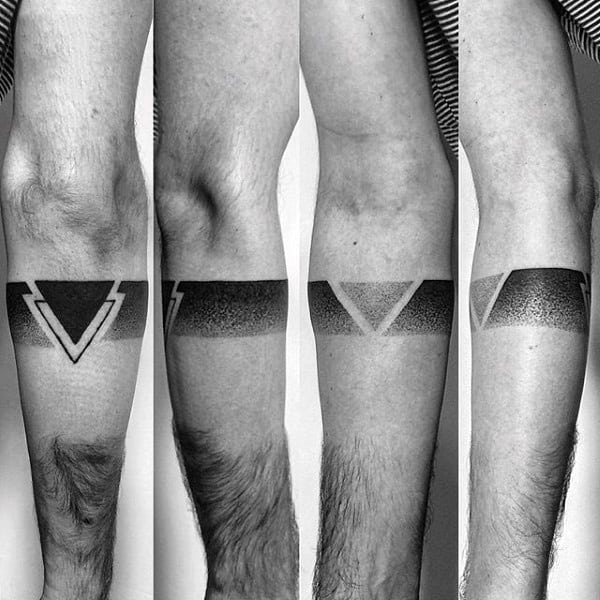 Guys Dotwork Geometrical Black Band Leg Tattoos