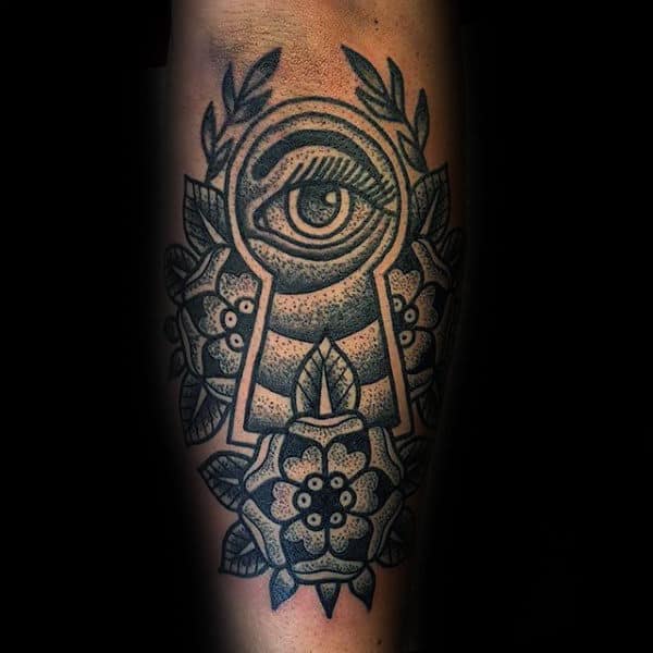 Guys Dotwork Keyhole Mens Old School Tattoo Design