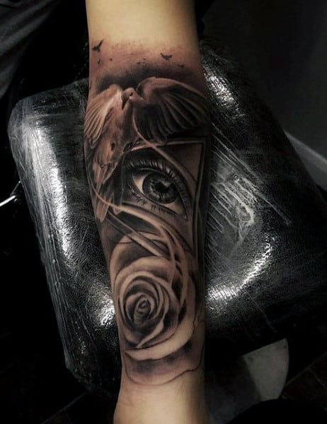 Guys Dove Wrist Tattoos With Eye