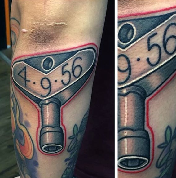Guys Drum Key Outer Forearm Tattoo Ideas