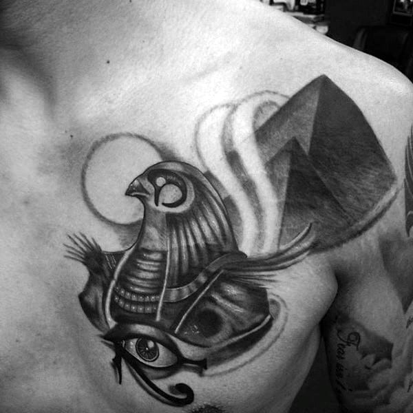 Guys Egyptian Pyramids Chest Tattoos
