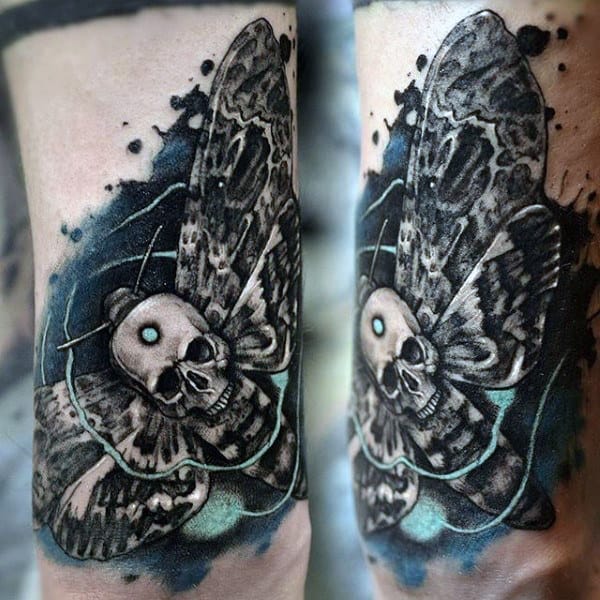 Electric Watercolor Moth Tattoo