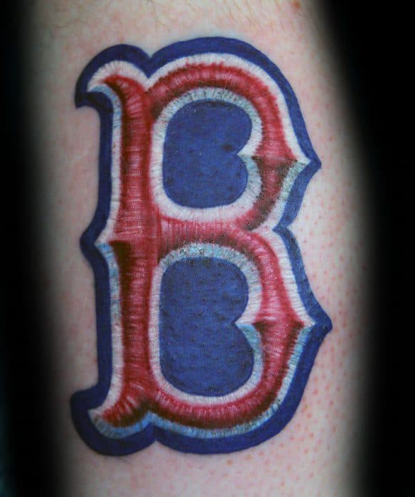 Guys Embroidered Logo Boston Red Sox Tattoo On Forearm
