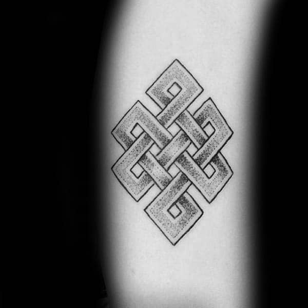 Guys Endless Knot Dotwork Arm Tattoo Designs