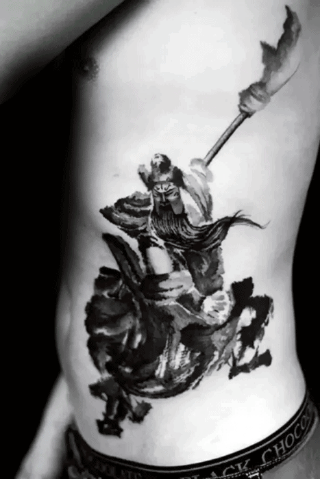 Guys Epic Watercolor Rib Cage Side Tattoo