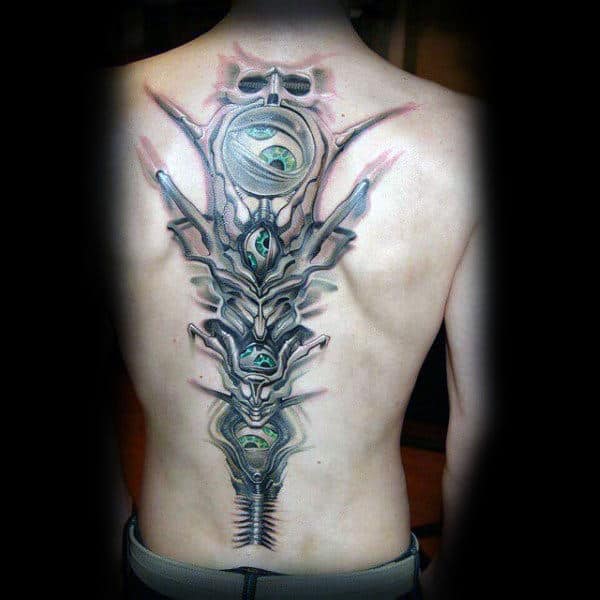 Guys Eye Ball Abstract Zipper Spine Tattoo