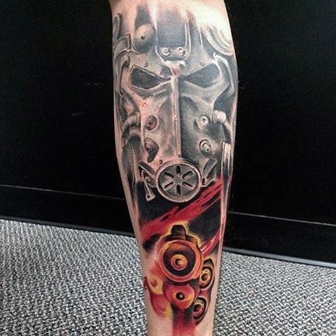 Guys Fallout Tattoo Design Ideas On Back Of Leg