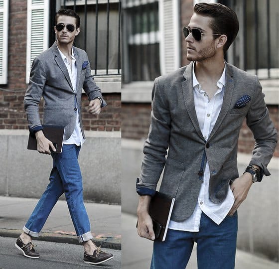 Guys Fashion Ideas How To Wear Boat Shoes Outfits Styles Grey Blazer With White Dress Shirt