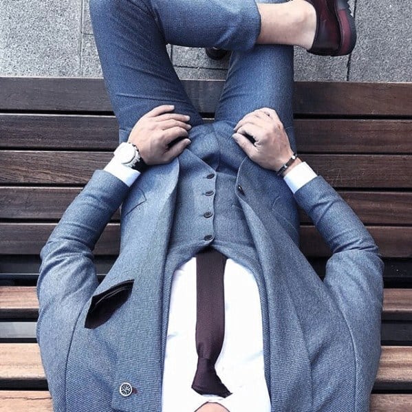 Guys Fashion Ideas Light Blue Three Peice Suit Brown Shoes Styles