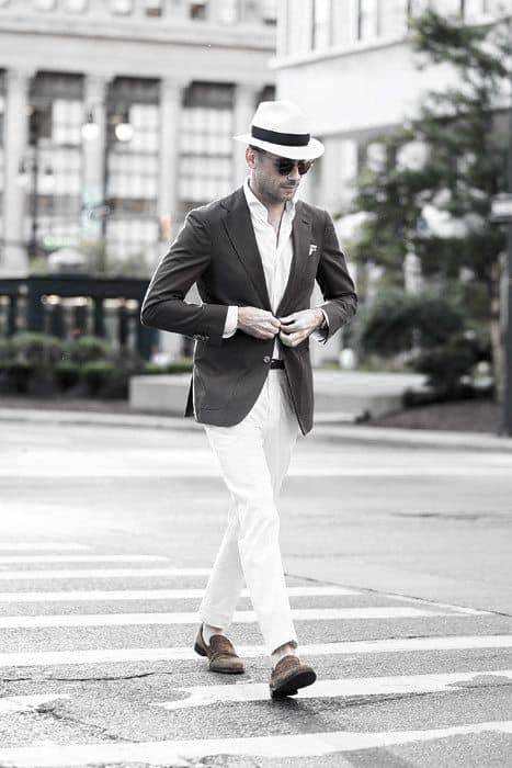 Guys Fashion Ideas What To Wear With White Jeans Blazer And Hat