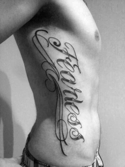 Guys Fearless Rib Cage Side Of Body Tattoo Design Ideas