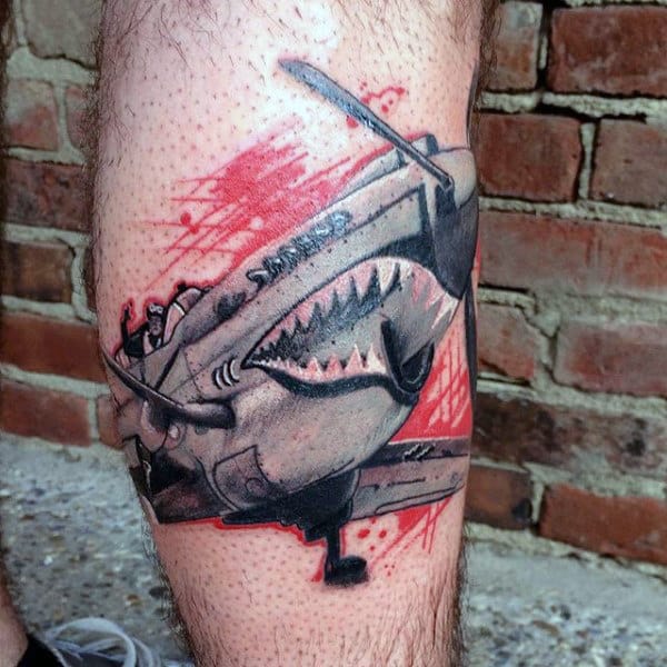 Guys Fighter Plane Ww2 Leg Tattoos