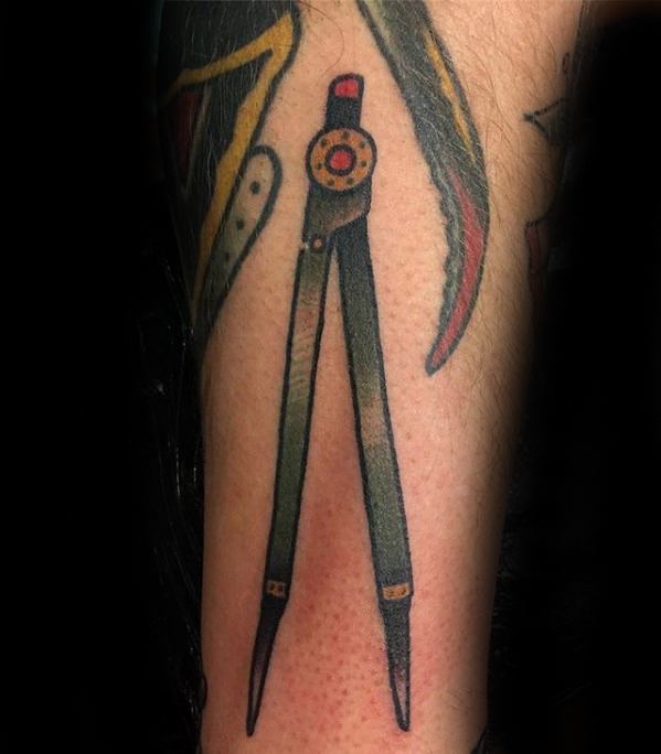 Guys Filler Compass Tool Forearm Tattoo