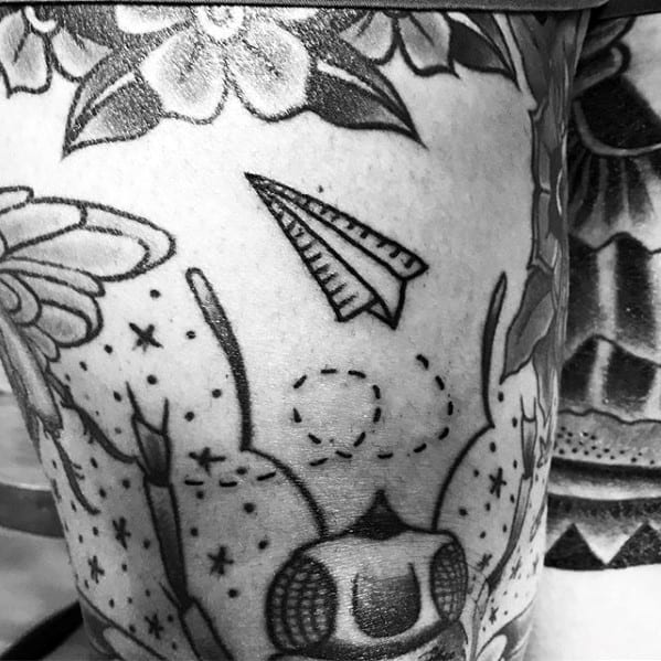 Guys Filler Flying Paper Airplane Tattoo Design Idea Inspiration