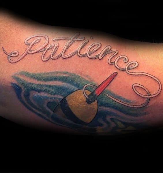 Guys Fishing Bobber Patience Tattoo Designs