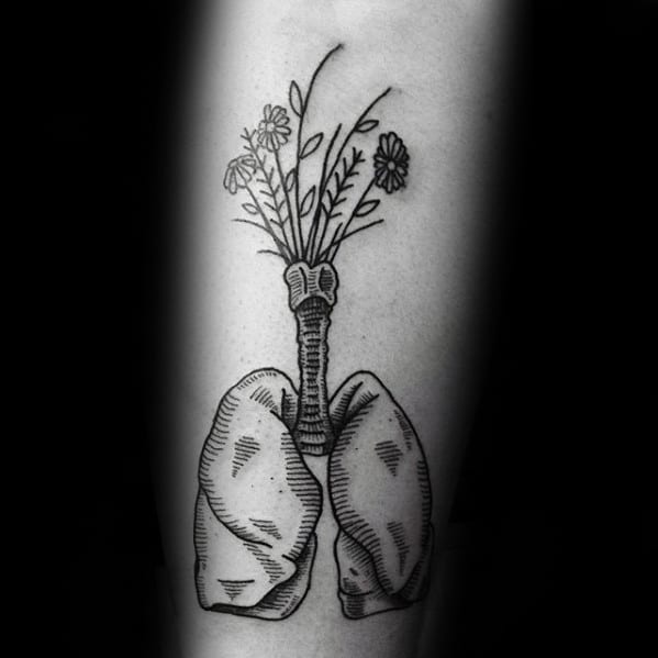 Guys Flowers And Lung Tattoo Design Ideas On Inner Forearm