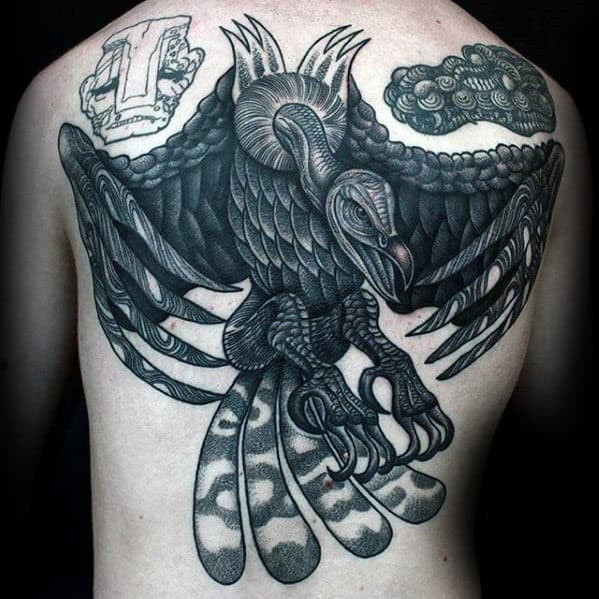 Guys Flying Masculine Vulture Full Back Tattoos