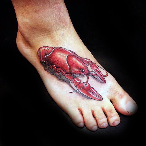 Guys Foot Tattoos With Crawfish Design
