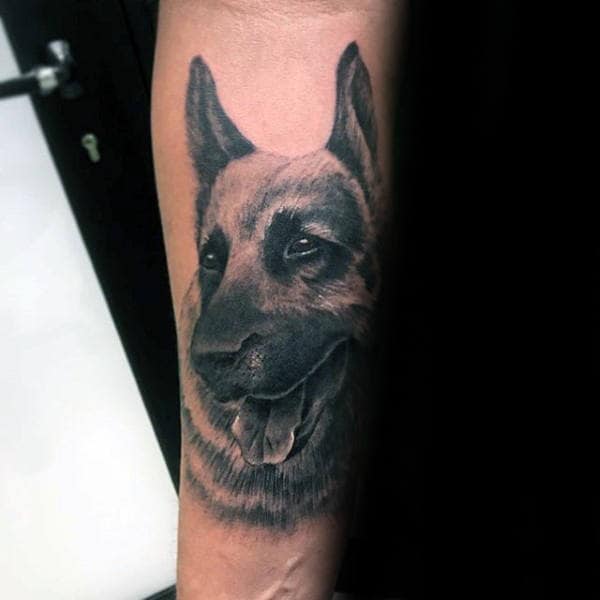 Guys Forearm German Shepherd Dog Tattoo Design Inspiration