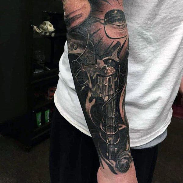 Guys Forearm Grey Spiral Realism Tattoos