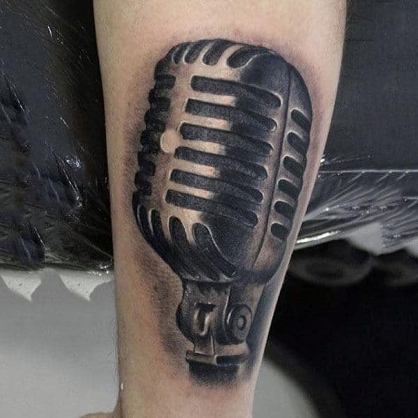 Guys Forearm Heavy Microphone Tattoo