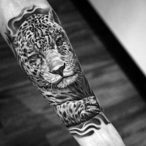 Guys Forearm Leopard Sleeve Tattoos