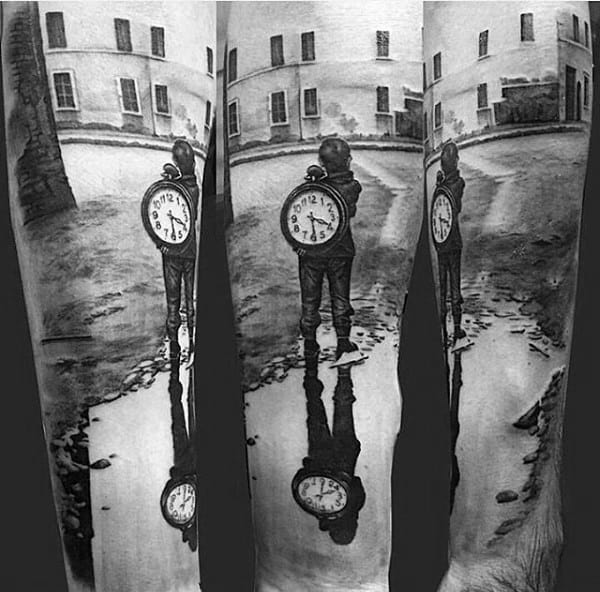 Guys Forearms Black And Grey Boy Carrying Clock And