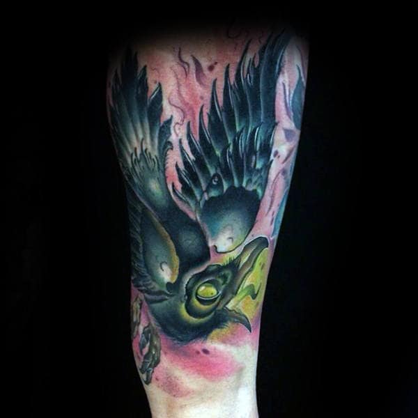 Guys Forearms Black Bird New School Tattoo