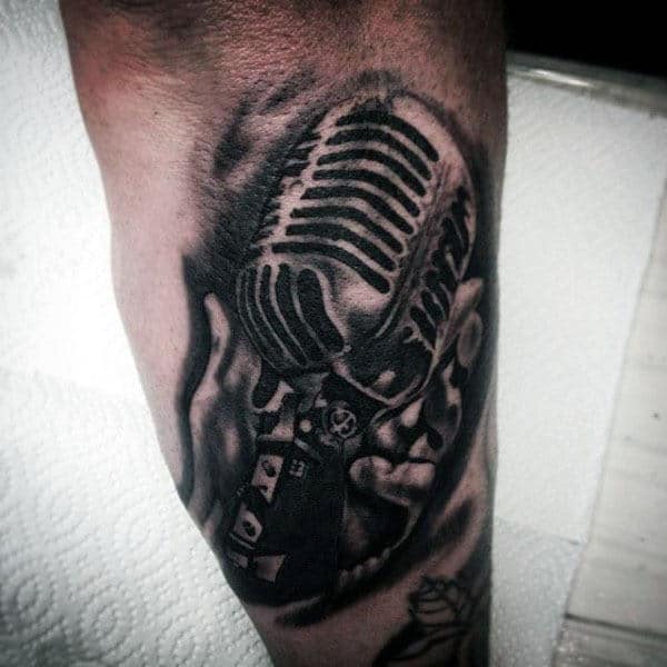 Guys Forearms Blackish Microphone Tattoo