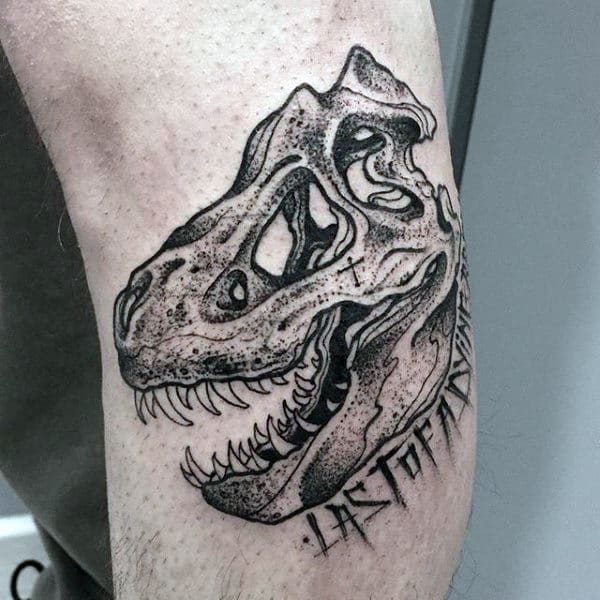 Guys Forearms Bone Of Dinosaur Tattoo