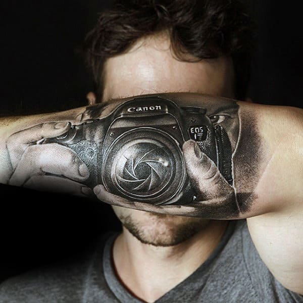 Guys Forearms Clicking A Picture With Camera Tattoo