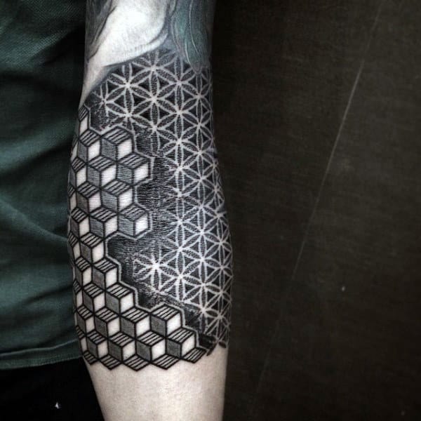 Guys Forearms Cubes And Stars Pattern Tattoo