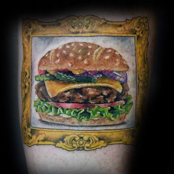Guys Forearms Framed Burger Food Tattoo