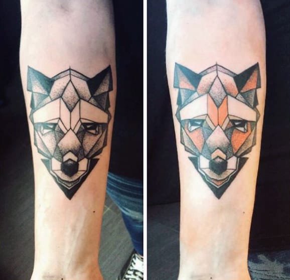 Guys Forearms Geometric Fox Head Tattoo