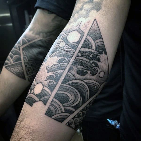 Guys Forearms Grey Dotwork Tattoo