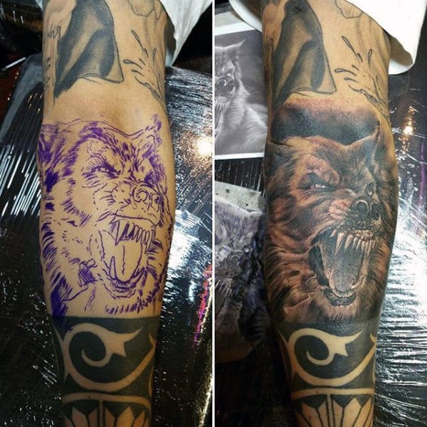 Guys Forearms Growling Werewolf Tattoo