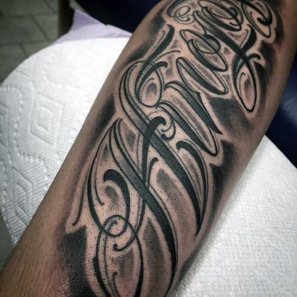 Guys Forearms Lettering Tattoo