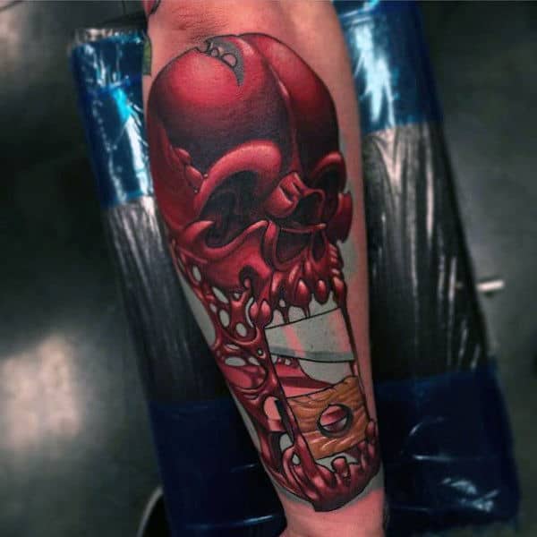 Guys Forearms Maroon Alien New School Tattoo