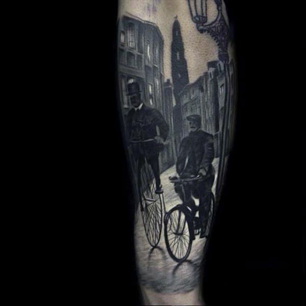 Guys Forearms Men On Bicycle Realism Tattoo