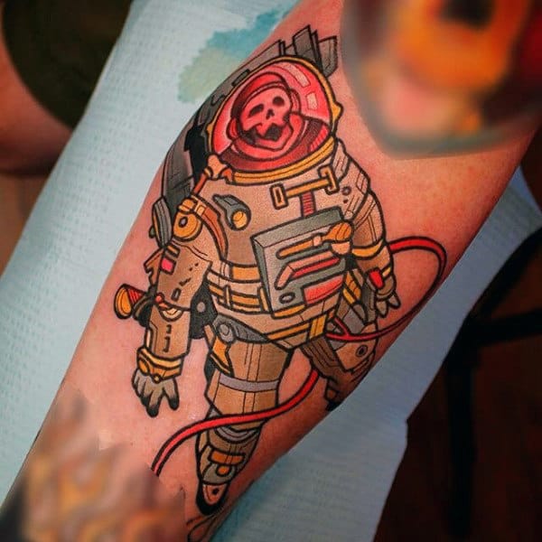 Guys Forearms Monkey In Spacesuit Tattoo