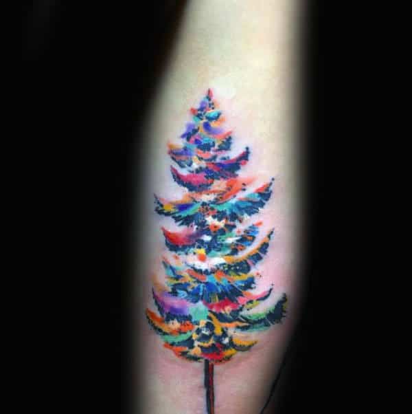 Guys Forearms Multi Colored Watercolor Tree Tattoo