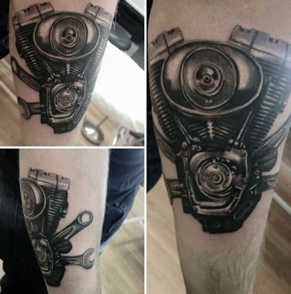 Guys Forearms Multiple Engine Tattoo Ideas