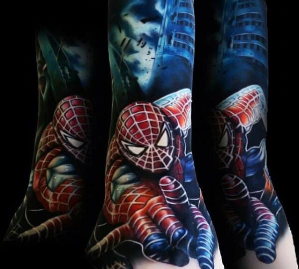 Guys Forearms Phenomenal Spiderman Tattoo